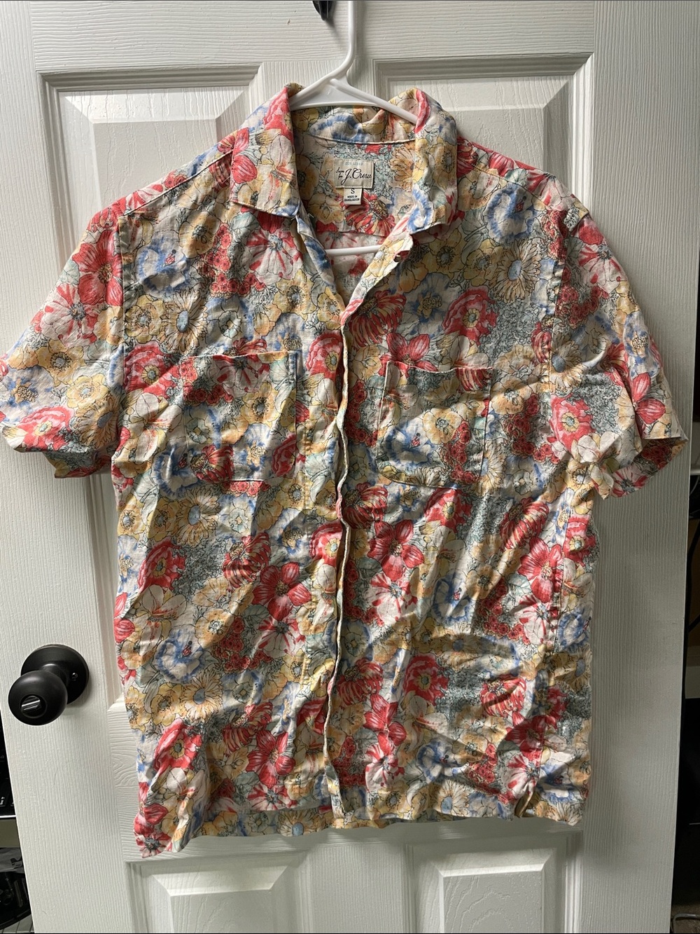 J. Crew Short-Sleeve Floral Button-Down Shirt - Red, Yellow, Blue
